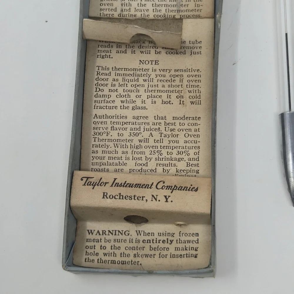 Vintage Taylor Roast Meat Thermometer And Skewer in Original Box